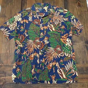 Polo Ralph Lauren Hawaiian shirt, button down, hula girls, vintage, men's‎ large
